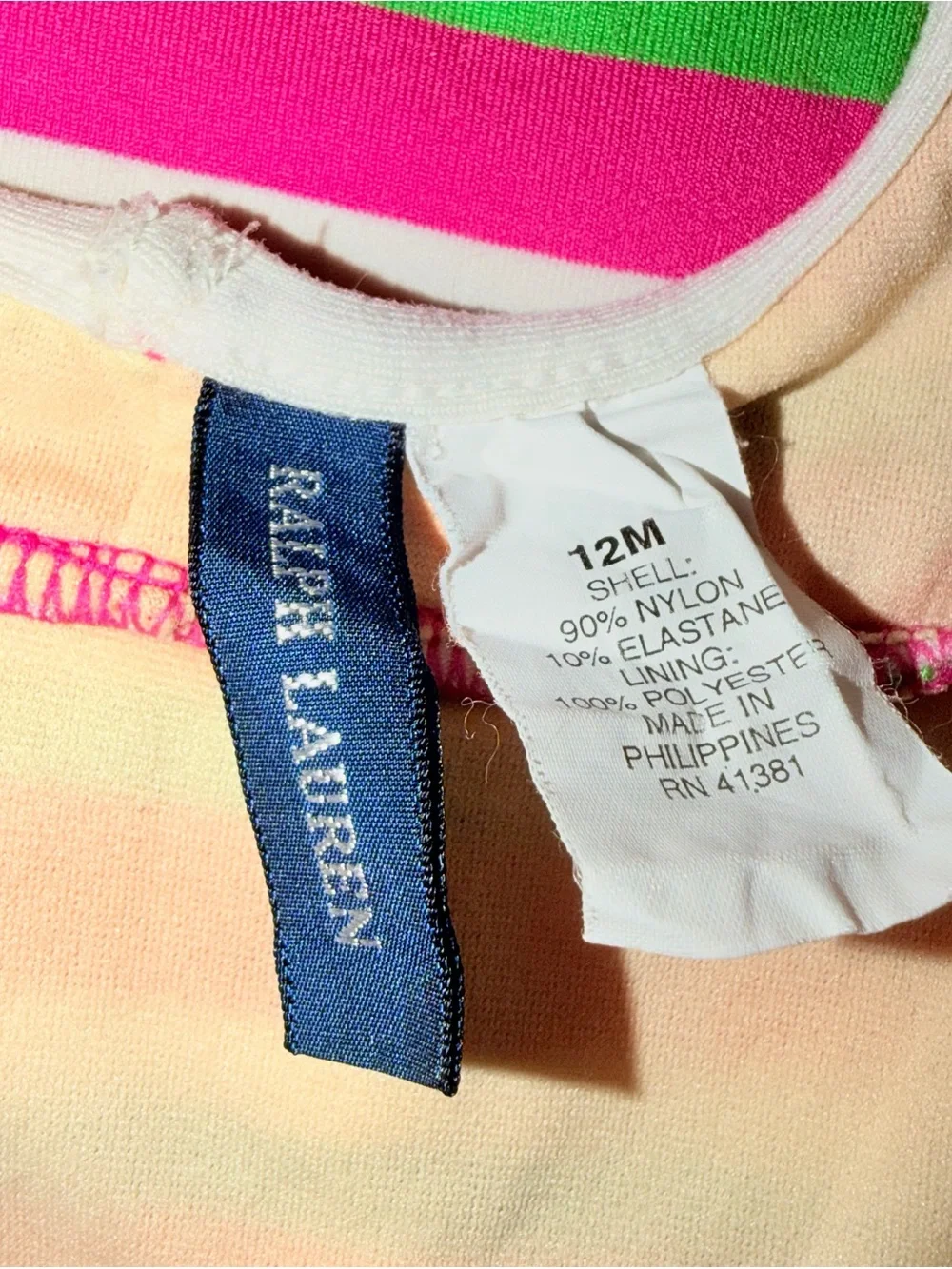 Girls Ralph Lauren Striped Pink Green Swimsuit with Skirt